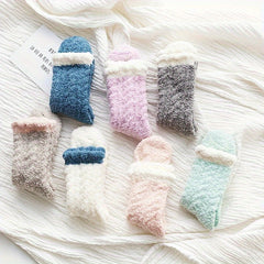 5 Pairs Colorblock Fuzzy Socks Warm Mid Tube Women's Stockings