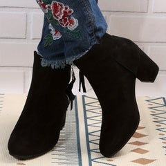 Chunky Heel Ankle Boots Solid Side Zipper High Heels Stylish Short Boots