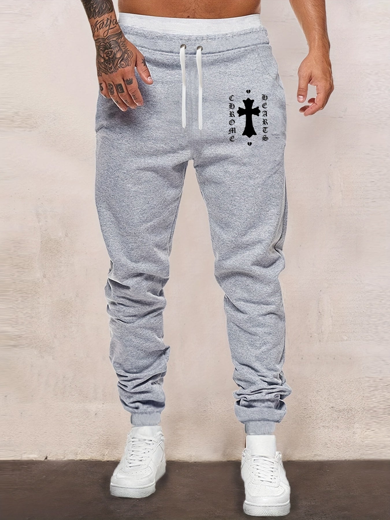 Cross Print Men's Drawstring Sweatpants Loose Casual Jogger Pants