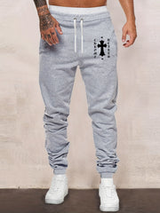 Cross Print Men's Drawstring Sweatpants Loose Casual Jogger Pants