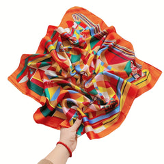 Graphic Bandana Block Silk Scarf Casual Shawl Head Wrap