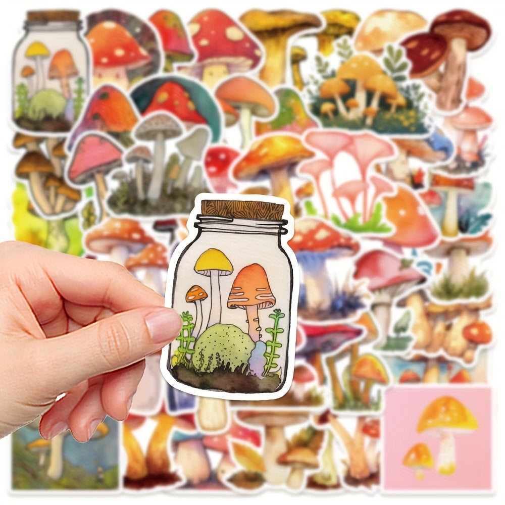 50pcs Watercolor Mushroom Series Phone Case Stickers