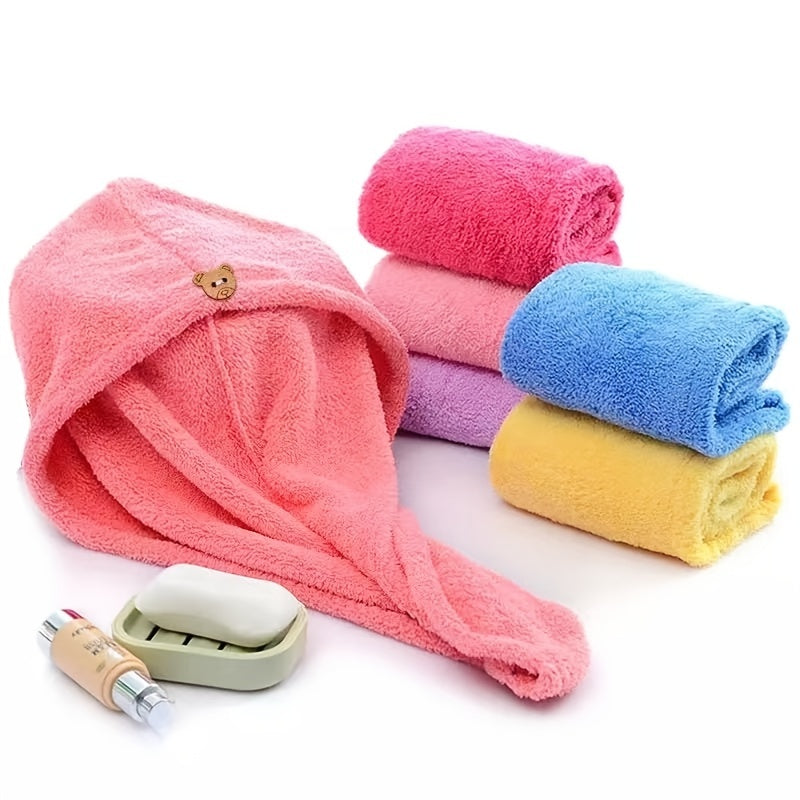 Soft Coral Fleece Hair Drying Towel Cap Easy Absorbent