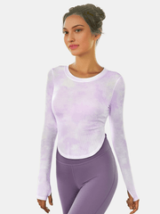 Women's Tie Dye Long Sleeve Fitness Top Quick Dry Stretchy Activewear