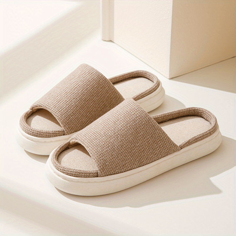 Men's Linen Open Toe Slides Non Slip Indoor House Shoes