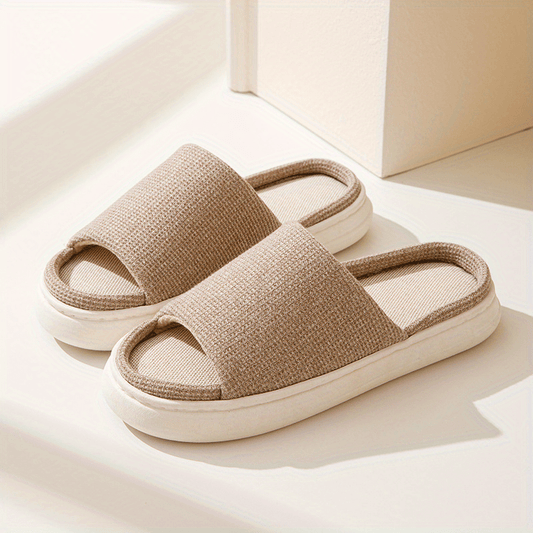 Men's Linen Open Toe Slides Non Slip Indoor House Shoes
