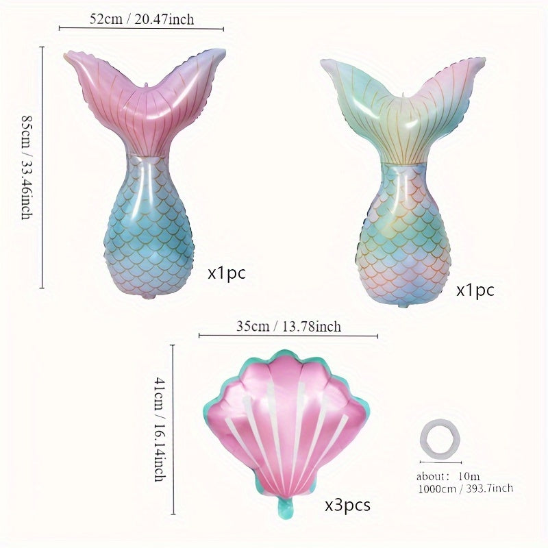 5pcs Fishtail Shell Aluminum Film Balloons Mermaid Themed Party Balloons