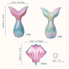 5pcs Fishtail Shell Aluminum Film Balloons Mermaid Themed Party Balloons