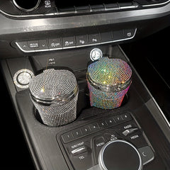 Rhinestone Car Ashtray with Lid & LED Light