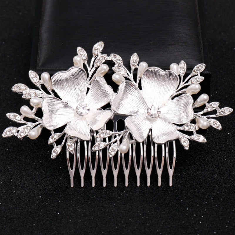 Crystal Pearl Flower Leaf Hairpin Hair Comb Clip Rhinestone Party Prom Bridal