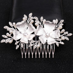 Crystal Pearl Flower Leaf Hairpin Hair Comb Clip Rhinestone Party Prom Bridal