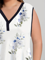 Floral Print V Neck Tank Top