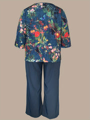 Women's Plus Floral Print Top & Solid Wide Leg Pants 2 Piece Set