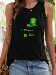 Hat & Letter Print Sleeveless Sports Vest Round Neck Stretchy Casual Top