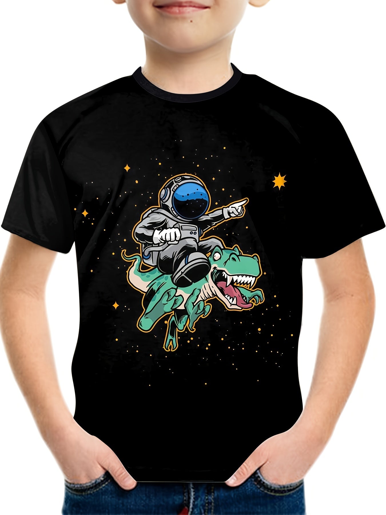Astronaut & Dinosaur Cartoon T-shirt for Boys