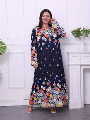 Floral Print Long Sleeve Plus Size Maxi Dress
