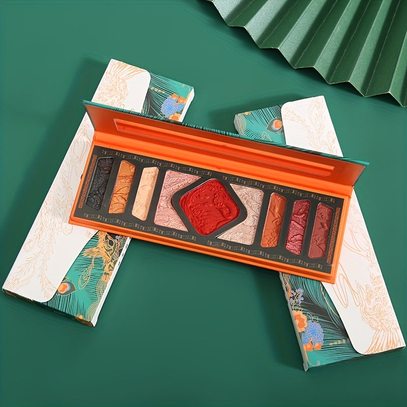 9 Colors Relief Eyeshadow Palette With 5pcs Pink Brush Set