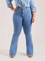 High Rise Flare Denim Pants Slim Fit Women's Trousers