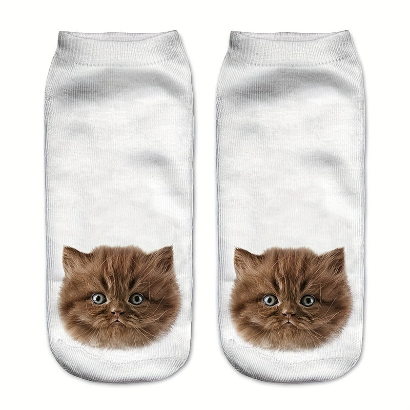 5 Pairs 3D Cat Print Socks Cute Low Cut Women's Stockings