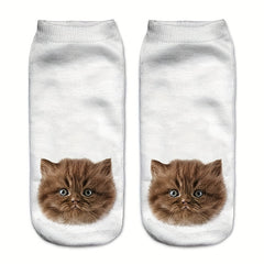5 Pairs 3D Cat Print Socks Cute Low Cut Women's Stockings