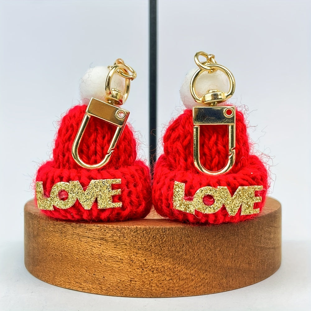 Vintage Christmas Knitted Hat Keychain Set - Adorable Gift for Women