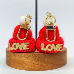 Vintage Christmas Knitted Hat Keychain Set - Adorable Gift for Women