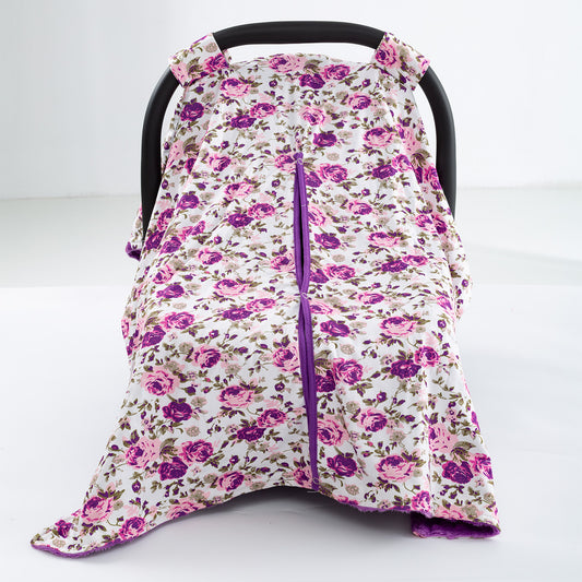 Girls Purple Floral Print Car Seat Sunshade Cover Canopy