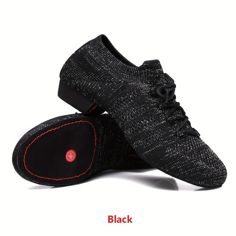 Women's Jazz Dance Shoes Lace Up Chunky Block Flying Woven