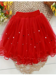 Princess Tutu Skirt with Pearls and Flower Fringes for Party