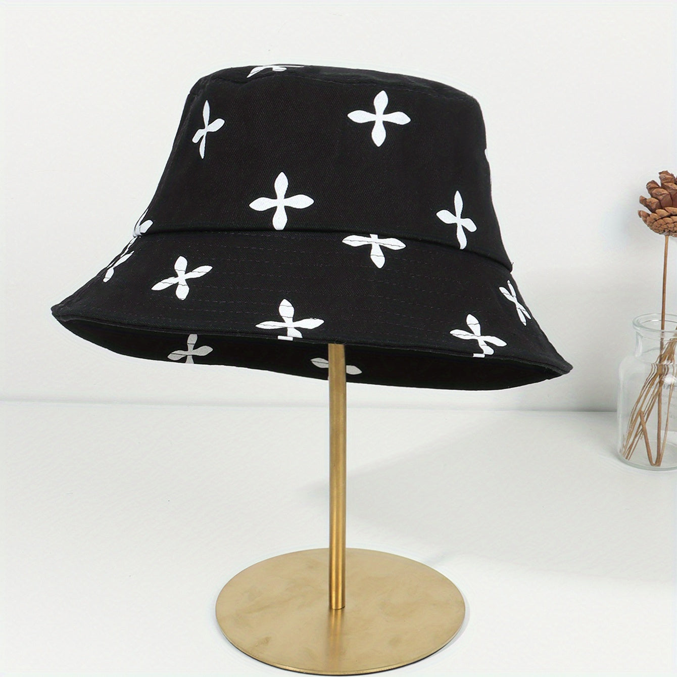 Floral Print Bucket Hat Wide Brim Sun Hat for Women