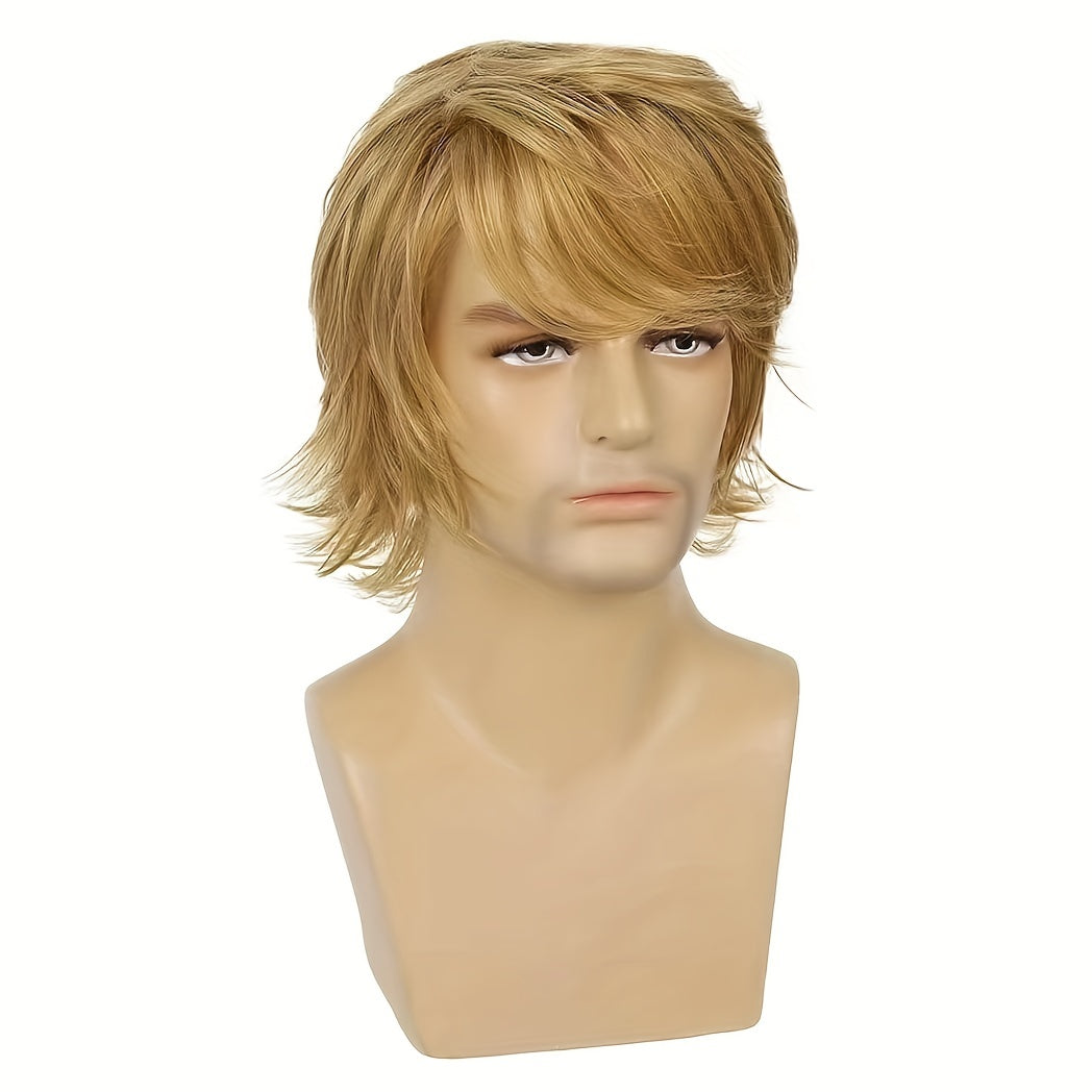 Men's Golden Blonde Long Curly Hair Wig