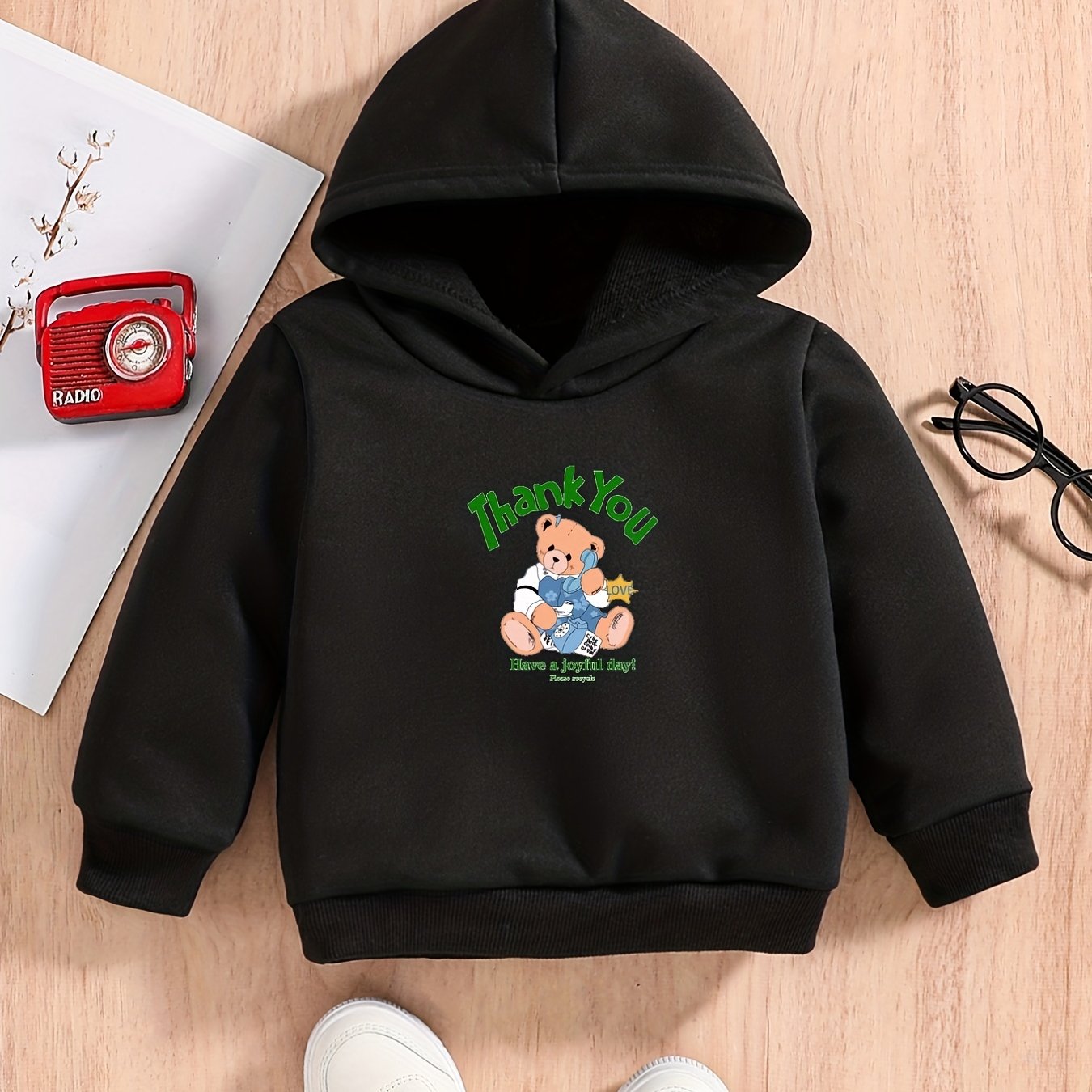 Bear & THANK YOU Letter Baby Boys Hooded Sweatshirt