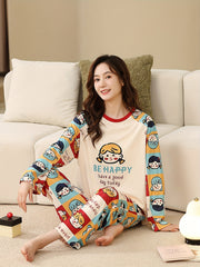 Cartoon Print Pajama Set Long Sleeve Top & Pants