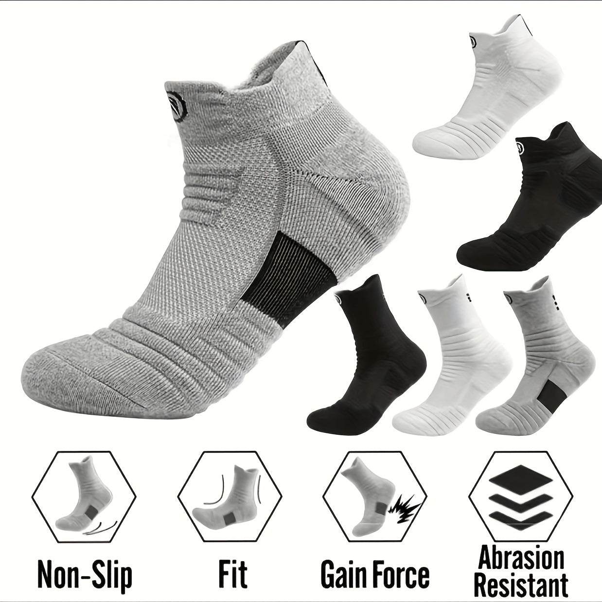 3 Pairs Cotton Anti slip Low cut Socks for Sports