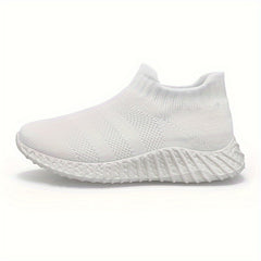 Girl's Solid Woven Knit Slip On Sock Shoes Breathable Soft Sole Sneakers