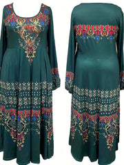 Boho Dress Women's Plus Tribal Print Long Sleeve Scoop Neck Medium Str