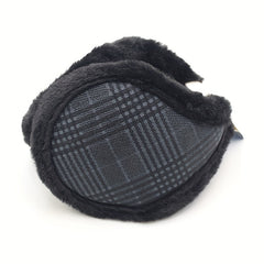 Men's Plaid Winter Cycling Ear Warmers Brown & Gray Checkered Pattern
