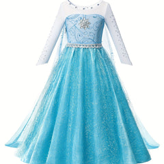Girls Princess Dress Snow Rhinestones Pattern Movie Costume Dress