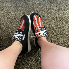 Women's Star & Striped Canvas Shoes Flag Printed Low Top Loafers
