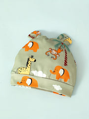Cute Animal Print Baby Boys 2pc Romper & Hat Set