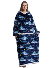 Flannel Cartoon Print Hoodie Fleece Liner Loungewear Robe