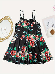 Floral Print Lace Nightdress Spaghetti Strap Sleep Dress
