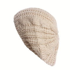 Vintage Ribbed Knitted Beret Solid Warm Knit Hat Elastic Lightweight Beanie