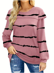 Striped Print Crew Neck Sweatshirt for Women
