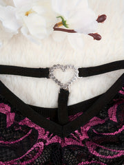 3 Pack Plus Size Sexy Panties Set Rhinestone Heart Ring Floral Lace Briefs