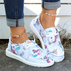 Women's Rabbit Print Loafers Lace Up Canvas Shoes