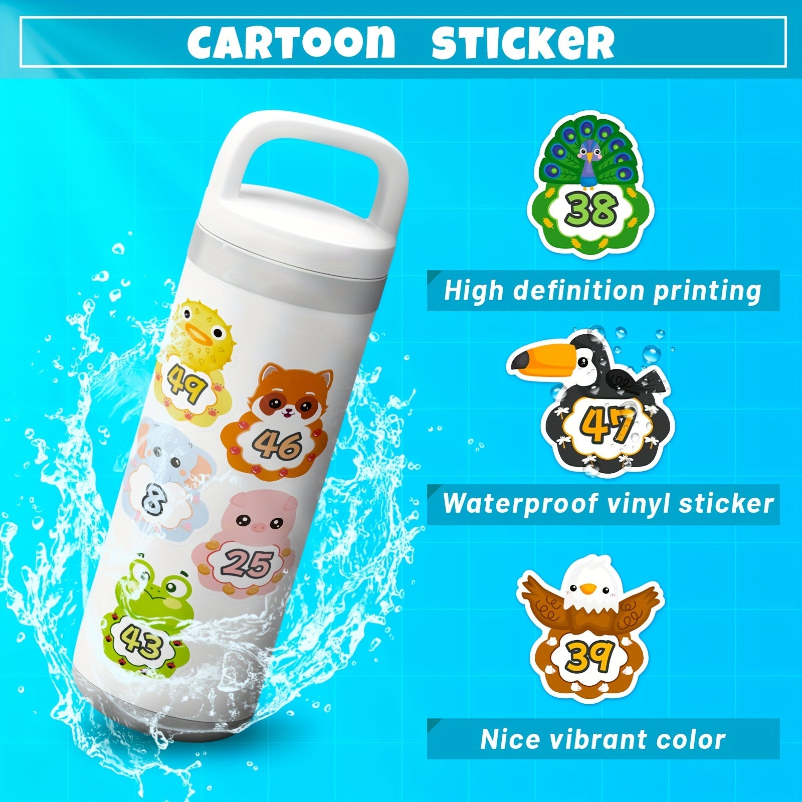50PCS Cartoon Animal Baby Number Stickers Educational Decals