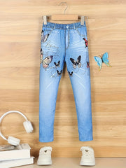 Butterfly Print Denim Leggings for Girls