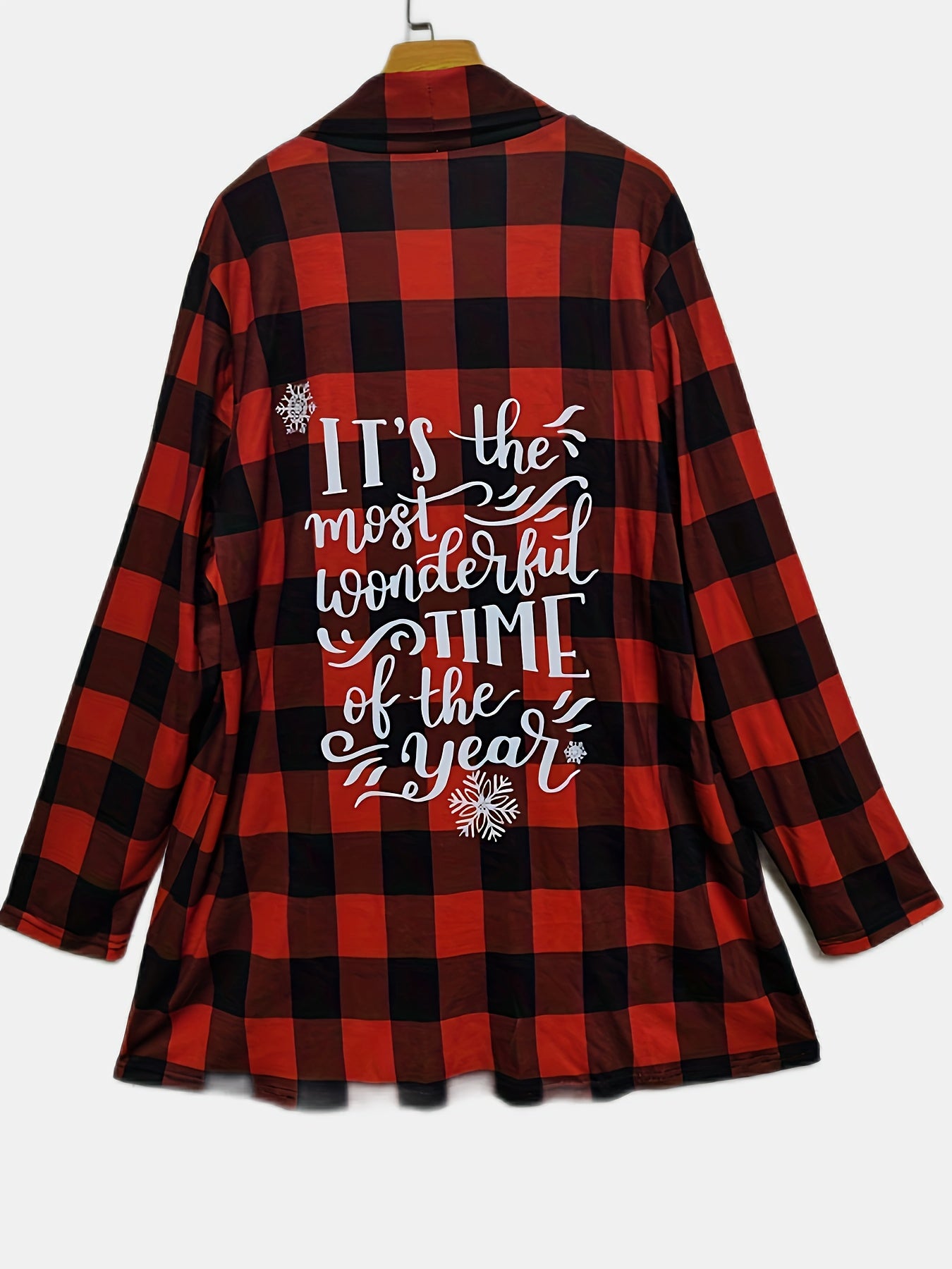 Plus Size Christmas Casual Cardigan Women's Plus Slogan & Snowflake Print