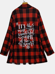 Plus Size Christmas Casual Cardigan Women's Plus Slogan & Snowflake Print